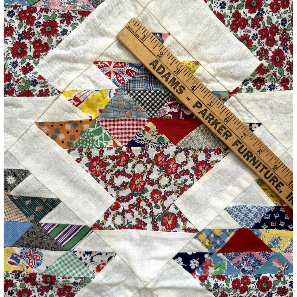 Vtg Antique Lap Wall Flower Basket Quilt Top Exc Cotton Prints, Feedsack 39